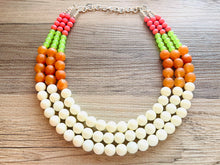 Load image into Gallery viewer, Tropical Color Block Painted Beaded Necklace, Colorful Jewelry Chunky statement necklace lentil beaded necklace jewelry red pink lime green