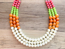 Load image into Gallery viewer, Tropical Color Block Painted Beaded Necklace, Colorful Jewelry Chunky statement necklace lentil beaded necklace jewelry red pink lime green