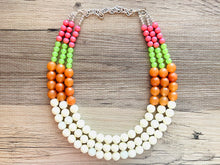 Load image into Gallery viewer, Tropical Color Block Painted Beaded Necklace, Colorful Jewelry Chunky statement necklace lentil beaded necklace jewelry red pink lime green