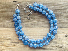 Load image into Gallery viewer, Big Bead Mint &amp; Navy Necklace, Nautical Double Strand Statement Jewelry, mint green Chunky bib bridesmaid, bubble jewelry, white navy green