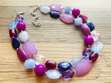 Load image into Gallery viewer, Perfect Shades of Purple Chunky Statement Necklace, 2 Strand Beaded Jewelry, lilac lavender jewelry bridesmaid wedding purple crystal