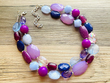 Load image into Gallery viewer, Perfect Shades of Purple Chunky Statement Necklace, 2 Strand Beaded Jewelry, lilac lavender jewelry bridesmaid wedding purple crystal