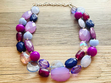 Load image into Gallery viewer, Perfect Shades of Purple Chunky Statement Necklace, 2 Strand Beaded Jewelry, lilac lavender jewelry bridesmaid wedding purple crystal