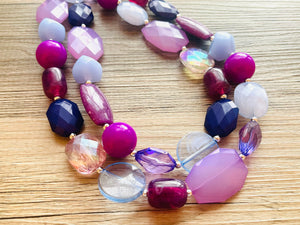 Perfect Shades of Purple Chunky Statement Necklace, 2 Strand Beaded Jewelry, lilac lavender jewelry bridesmaid wedding purple crystal