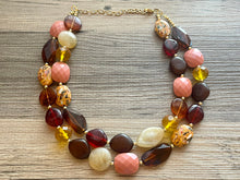 Load image into Gallery viewer, A Mauve Moment statement necklace, chunky bib necklace, beaded jewelry pink necklace, 2 strand orange cream red jewelry blush magenta