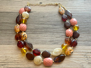 A Mauve Moment statement necklace, chunky bib necklace, beaded jewelry pink necklace, 2 strand orange cream red jewelry blush magenta