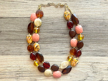 Load image into Gallery viewer, A Mauve Moment statement necklace, chunky bib necklace, beaded jewelry pink necklace, 2 strand orange cream red jewelry blush magenta