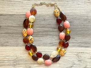 A Mauve Moment statement necklace, chunky bib necklace, beaded jewelry pink necklace, 2 strand orange cream red jewelry blush magenta