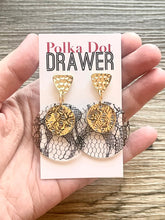 Load image into Gallery viewer, Gold Hammered earrings, flower statement earrings, metal jewelry, gold geometric earrings pierced dangle drop chunky shiny round brass