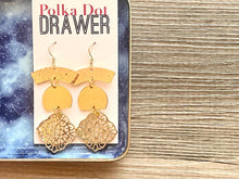 Load image into Gallery viewer, Gold Hammered earrings, oval statement earrings, metal jewelry, gold geometric earrings pierced dangle drop chunky shiny rectangular brass