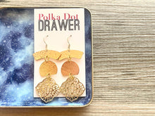 Load image into Gallery viewer, Gold Hammered earrings, oval statement earrings, metal jewelry, gold geometric earrings pierced dangle drop chunky shiny rectangular brass