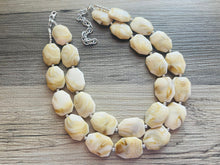 Load image into Gallery viewer, Swirled S’more statement necklace, neutral necklace, Beaded statement necklace, bib necklace, cream chocolate brown tan statement jewelry