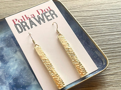 Gold Hammered BELIEVE Hook earrings statement earrings, metal jewelry, gold geometric earrings pierced dangle drop chunky shiny