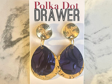 Deep Purple + Gold Filigree earrings, teardrop statement earrings metal jewelry geometric pierced dangle drop chunky shiny metal