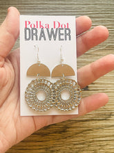 Load image into Gallery viewer, Silver Mandala earrings, circle statement earrings, metal jewelry round geometric pierced dangle drop chunky shiny rectangular brass