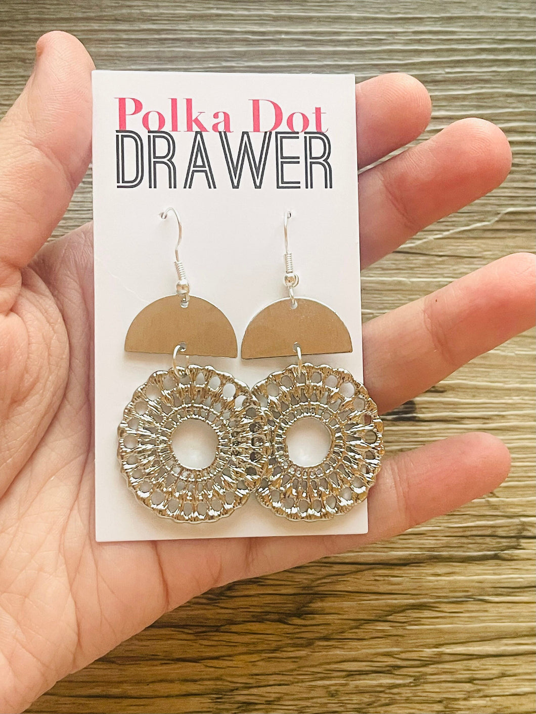 Silver Mandala earrings, circle statement earrings, metal jewelry round geometric pierced dangle drop chunky shiny rectangular brass