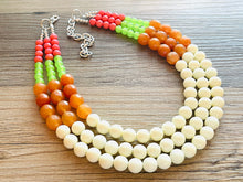 Load image into Gallery viewer, Tropical Color Block Painted Beaded Necklace, Colorful Jewelry Chunky statement necklace lentil beaded necklace jewelry red pink lime green