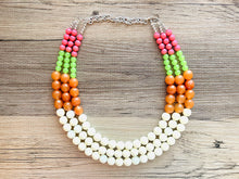 Load image into Gallery viewer, Tropical Color Block Painted Beaded Necklace, Colorful Jewelry Chunky statement necklace lentil beaded necklace jewelry red pink lime green