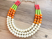 Load image into Gallery viewer, Tropical Color Block Painted Beaded Necklace, Colorful Jewelry Chunky statement necklace lentil beaded necklace jewelry red pink lime green