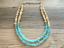 Load image into Gallery viewer, Textured natural &amp; Light Blue jewelry Statement necklace, spike jewelry, chunky bib necklace, tan brown jewelry, baby blue gem stone jewelry