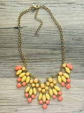 Load image into Gallery viewer, Sunrise Vintage Statement necklace, stunning elegant yellow coral statement bib necklace, gold layering necklace