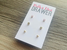 Load image into Gallery viewer, Set of 3 earrings, teeny tiny earrings, sparkle earrings, stud earrings circle, stocking stuffer Cabochon 2nd hole gold jewelry