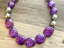 Load image into Gallery viewer, Chunky Purple Statement Necklace - Silver and purple, purple crackle beads, single strand necklace, purple 1 strand chunky jewelry