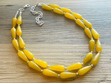 Marigold Yellow Fall Walk Chunky Statement Necklace, Big beaded jewelry, multi strand Statement chunky bib yellow mustard
