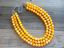 Load image into Gallery viewer, Bright Chunky Orange Statement Necklace, Big beaded jewelry, Triple Strand Statement Necklace, Bib necklace creamsicle bridesmaid wedding