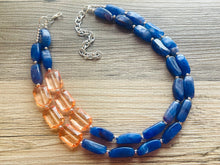 Load image into Gallery viewer, Preppy Chunky Statement Necklace, Big beaded jewelry, Double Strand Statement Necklace, coral and royal blue necklace, peach jewelry