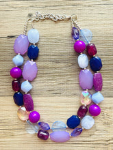 Load image into Gallery viewer, Perfect Shades of Purple Chunky Statement Necklace, 2 Strand Beaded Jewelry, lilac lavender jewelry bridesmaid wedding purple crystal