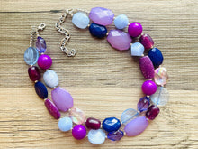 Load image into Gallery viewer, Perfect Shades of Purple Chunky Statement Necklace, 2 Strand Beaded Jewelry, lilac lavender jewelry bridesmaid wedding purple crystal