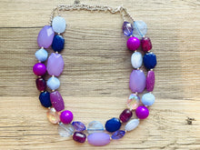 Load image into Gallery viewer, Perfect Shades of Purple Chunky Statement Necklace, 2 Strand Beaded Jewelry, lilac lavender jewelry bridesmaid wedding purple crystal