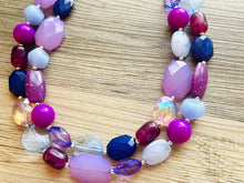 Load image into Gallery viewer, Perfect Shades of Purple Chunky Statement Necklace, 2 Strand Beaded Jewelry, lilac lavender jewelry bridesmaid wedding purple crystal