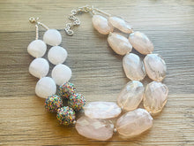 Load image into Gallery viewer, Rainbow Glitter Chunky Statement Necklace, neutral beaded necklace, bubble jewelry pink jewelry multi strand necklace, bib chunky beaded