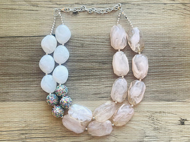 Rainbow Glitter Chunky Statement Necklace, neutral beaded necklace, bubble jewelry pink jewelry multi strand necklace, bib chunky beaded