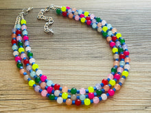 Load image into Gallery viewer, Birthday Rave Multi-Color Rainbow Silver Necklace, Chunky Statement Necklace Happy Bright Summer Jewelry, big beaded jewelry