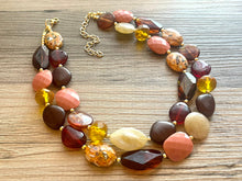 Load image into Gallery viewer, A Mauve Moment statement necklace, chunky bib necklace, beaded jewelry pink necklace, 2 strand orange cream red jewelry blush magenta