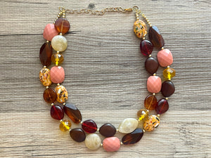 A Mauve Moment statement necklace, chunky bib necklace, beaded jewelry pink necklace, 2 strand orange cream red jewelry blush magenta