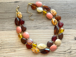 A Mauve Moment statement necklace, chunky bib necklace, beaded jewelry pink necklace, 2 strand orange cream red jewelry blush magenta