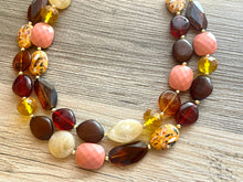 Load image into Gallery viewer, A Mauve Moment statement necklace, chunky bib necklace, beaded jewelry pink necklace, 2 strand orange cream red jewelry blush magenta