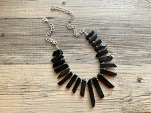 GemStone Chunky Statement Necklace, black necklace, gemstone necklace, long gem jewelry, beaded necklace, onyx stone spiky jewelry