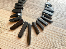 Load image into Gallery viewer, GemStone Chunky Statement Necklace, black necklace, gemstone necklace, long gem jewelry, beaded necklace, onyx stone spiky jewelry