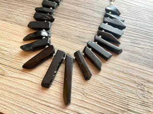 GemStone Chunky Statement Necklace, black necklace, gemstone necklace, long gem jewelry, beaded necklace, onyx stone spiky jewelry