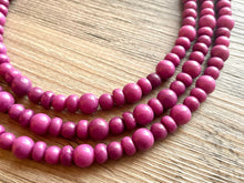 Load image into Gallery viewer, Pinkish Purple Statement Necklace, Chunky 3 Strand Jewelry, purple necklace silver necklace, Pink bib necklace bridesmaid