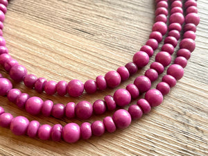 Pinkish Purple Statement Necklace, Chunky 3 Strand Jewelry, purple necklace silver necklace, Pink bib necklace bridesmaid