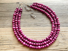 Load image into Gallery viewer, Pinkish Purple Statement Necklace, Chunky 3 Strand Jewelry, purple necklace silver necklace, Pink bib necklace bridesmaid