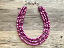 Load image into Gallery viewer, Pinkish Purple Statement Necklace, Chunky 3 Strand Jewelry, purple necklace silver necklace, Pink bib necklace bridesmaid