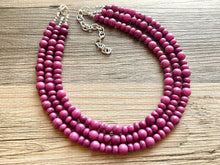 Load image into Gallery viewer, Pinkish Purple Statement Necklace, Chunky 3 Strand Jewelry, purple necklace silver necklace, Pink bib necklace bridesmaid