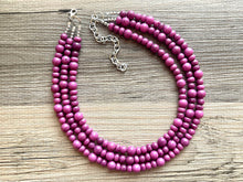 Load image into Gallery viewer, Pinkish Purple Statement Necklace, Chunky 3 Strand Jewelry, purple necklace silver necklace, Pink bib necklace bridesmaid